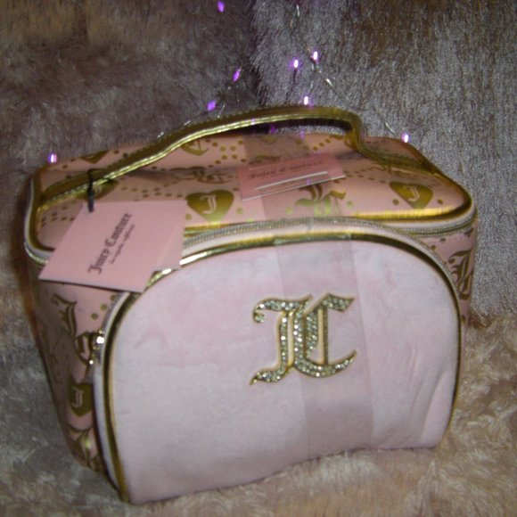 Juicy Couture Handbags - Juicy Couture Travel Cosmetic Bags Pink/Gold JC Logo + Water Bottle *3 PC Set*